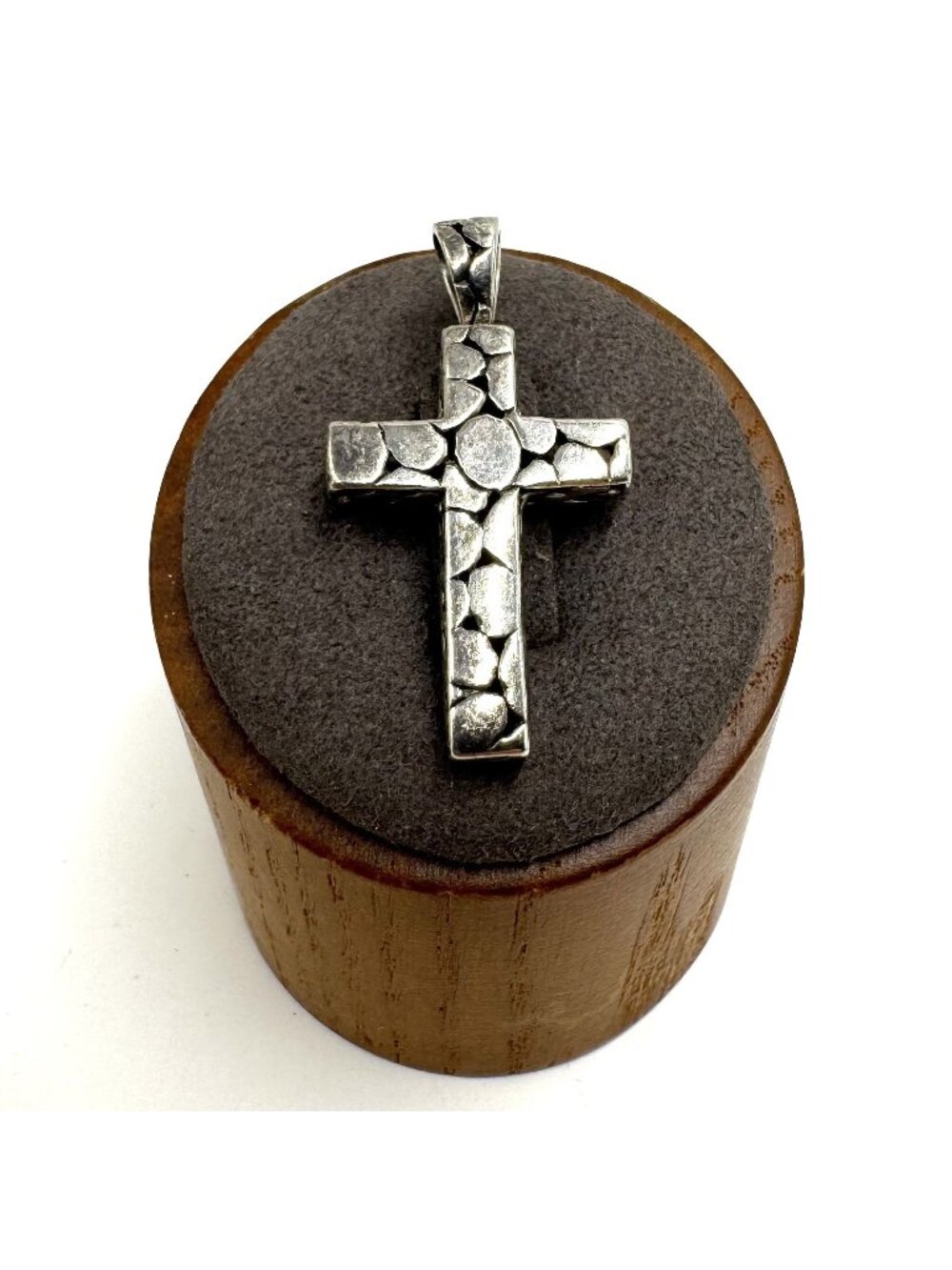 Solid Sterling Silver 926 Pebbled Texture Cross Pendant Size 1.5" Length